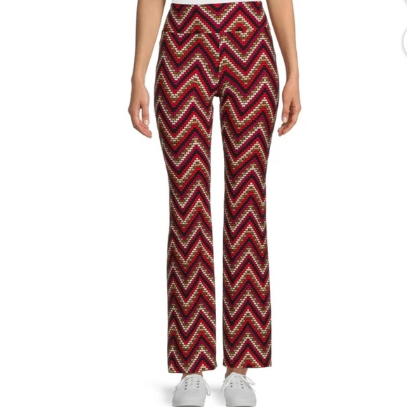 Women’s high rise flared pants. 2 pack. Multi red and solid black. NWT. L - Picture 3 of 14